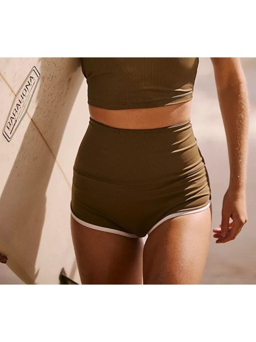 Free People Salt Gypsy Betty Boyshort Surf Bottoms Swimsuit Bikini Olive Women M